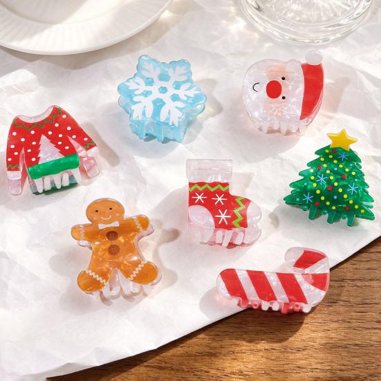 Strong Grip Hair Claw Christmas Themed Hair Clip Christmas Tree Gingerbread Man Snowflake Pattern