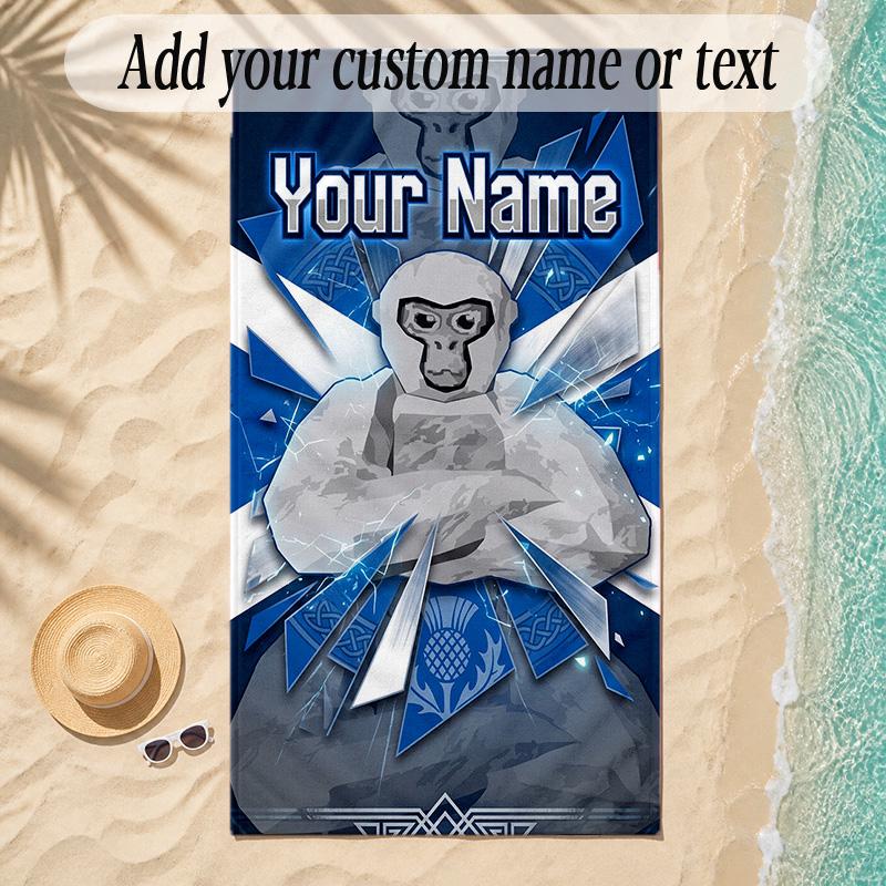 Beach TowelGorilla Tag cartoon Custom Name Text Personalized Soft Towel for Beach Pool Indoor Home Decor Gift