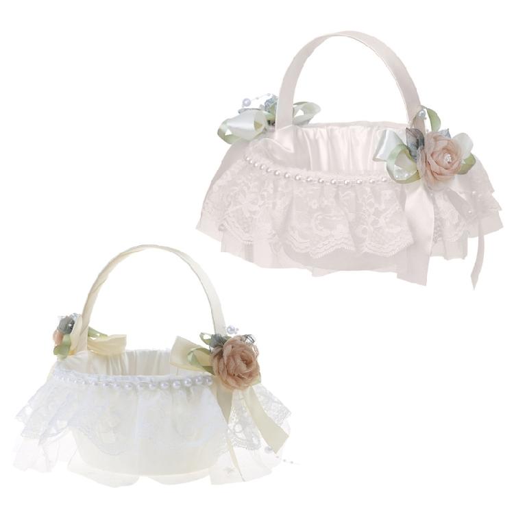 Delicate Wedding Flower Girl Basket with Lace Flowers Roses Ig Popular for Party