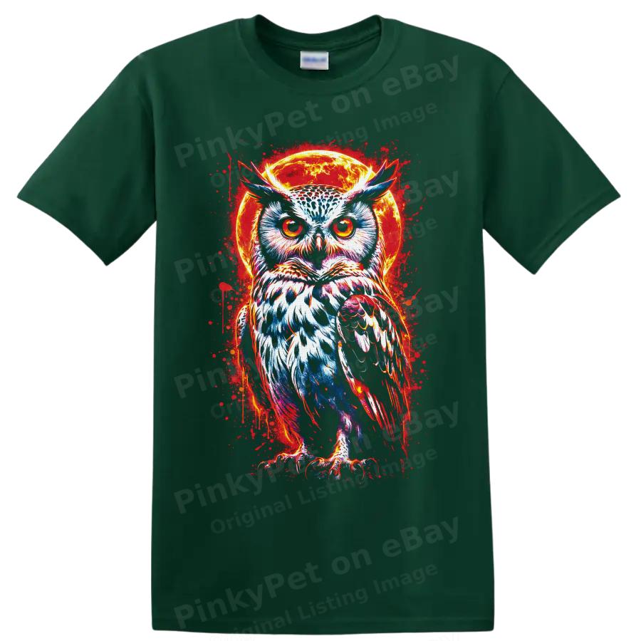 Owl T Shirt Neon Moon Gothic Bird Graphic Art Wildlife Night Sky Tee Cool Gift