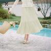 Xiangying Pleated A-Line High-Waist Midi Skirt