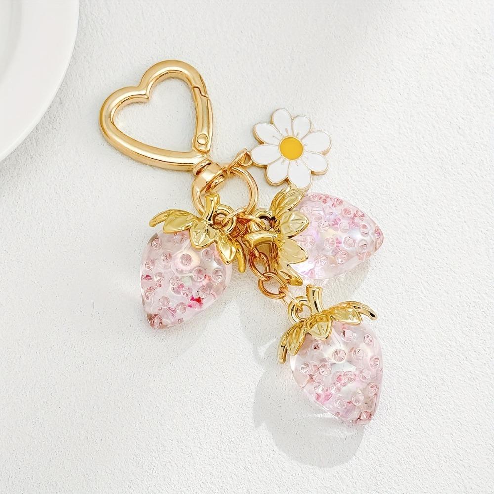 DIY Flower Pendant Hanger Heart Key Ring Cute Strawberry Keychain Women розовый