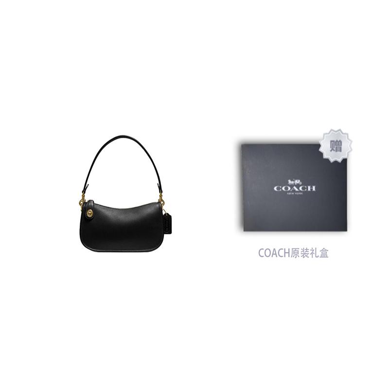 Coach Swinger 23 Casual Solid Color Zipper Closure Leather Armpit Bag Mahjong Bag Handbag Shoulder Bag Women's Black