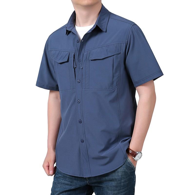 Summer Men's Short Sleeve Shirt Breathable Multi-Pocket Tactical Shirts Men Outdoor Casual Quick Dry Hiking Work Cargo Tops
