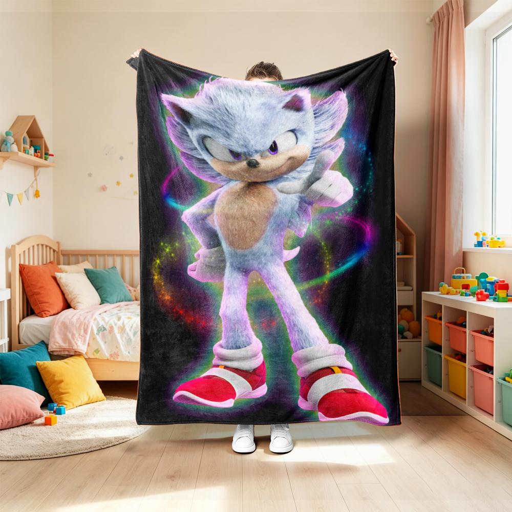 Blanket for Living Room Car Camping Dormitory Cute Cartoon Sonic Soft and Warm Throw Blanket Cartoon Flannel Blanket comfortable