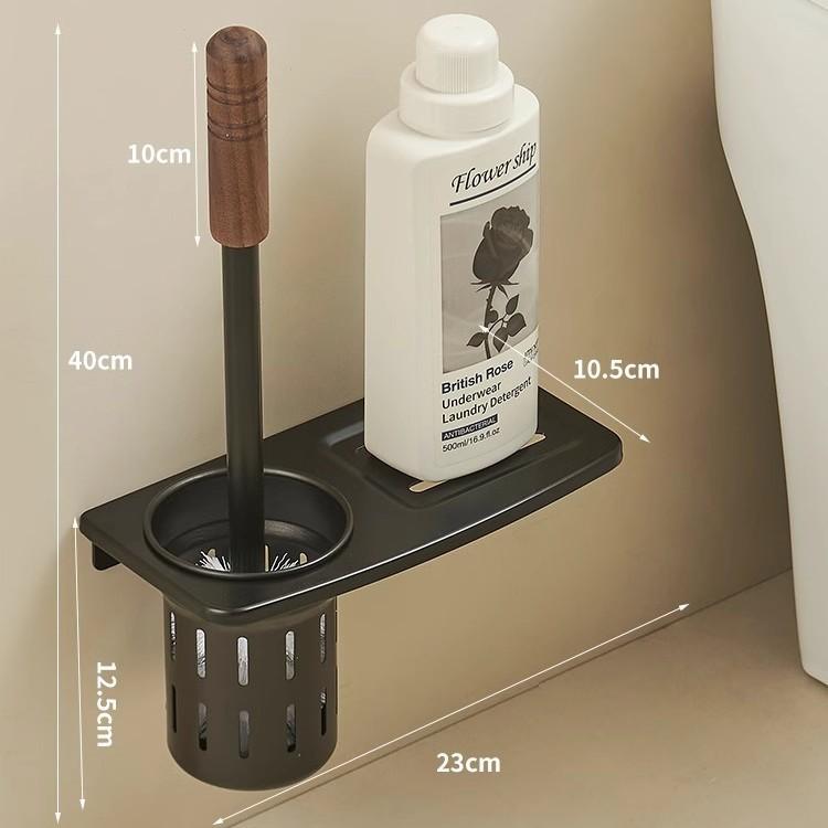 Walnut Wall Mounted Toilet Brush Set ,Bathroom Cleaning Brush No Drilling,Corner-Free Deep Cleaning,Under Sink Toilet Brush Rack