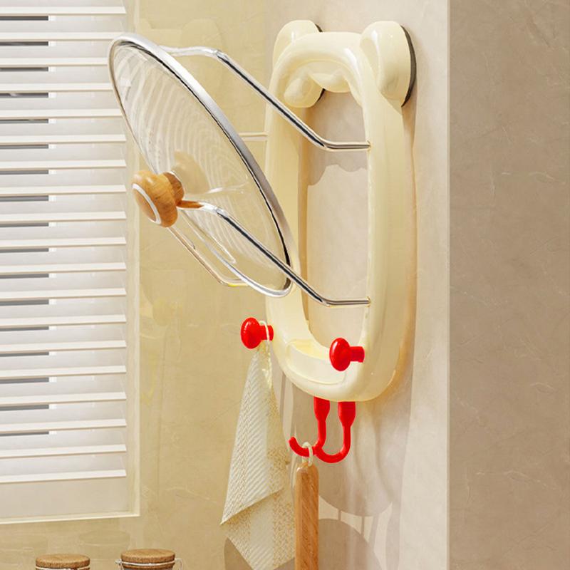 Pot Lid Holder Double-Layer Cartoon Pan Cover Storage Wall-Mounted Pan Storage Rack No-Drilling Pan Cover Storage With Suction