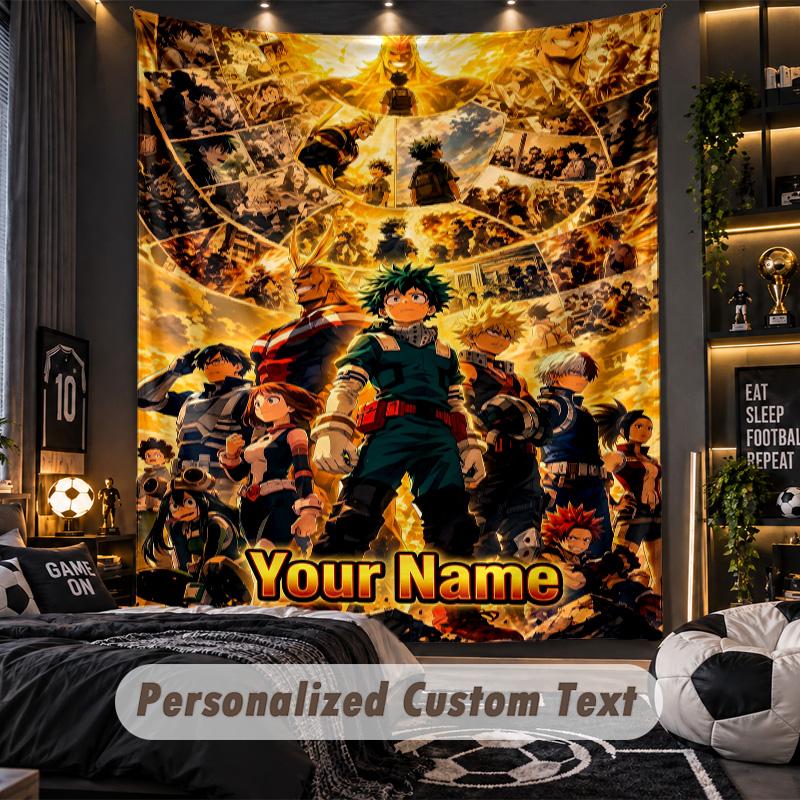 Personalized Wall Tapestry,My Hero Academia Custom Printed Name, Fabric Wall Art For Indoor Room Backdrop