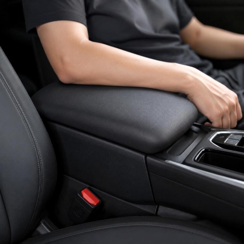 Padded Armrest Lid Cover for Front Center Console OE‑Reference 58204‑02010, Black Textured Seam Finish, Direct Replace Trim for 2019-2024