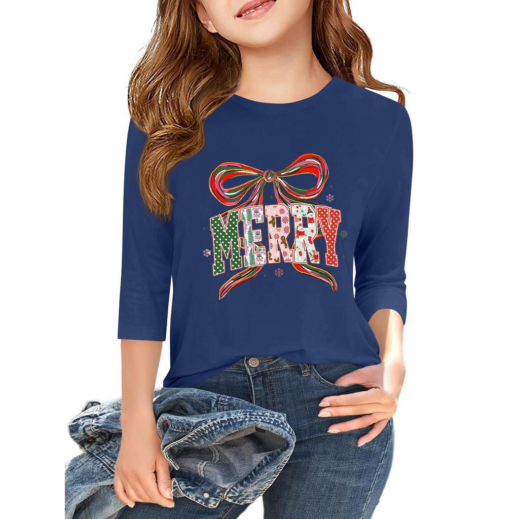 Children's 3/4 Sleeve Independence Day Printed Round Neck Casual T-shirt