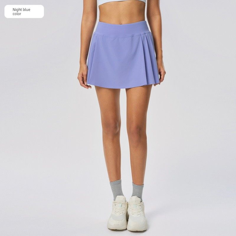 

2025 Spring and Summer New Pleated Slim Fit Yoga Short Culottes Women s Fake Two-Piece Fashion Tape Tennis Exercise Skirt Night Lanzi S