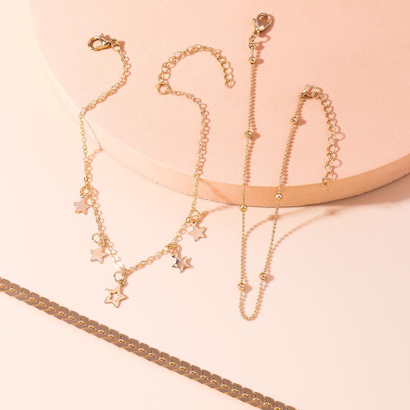 3pcs Gold Color Anklets Chain for Women Girls Multiple Layers Star Ankle Bracelet Summer Holiday Foot Jewelry Gift