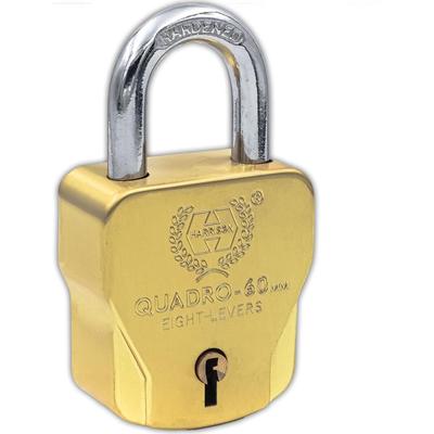 Padlocks/Square Padlock 60mm 8 Lever with 4 Keys QUADRO-5563 Pack of 1/ Mild Steel Material/Brass Lacquered Finish/for Door, Shutter, Godown, Gate