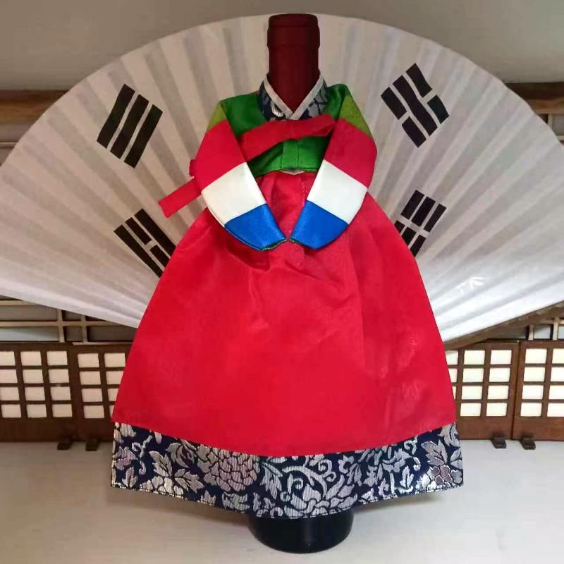 Korean Wine Bottle Cover Korean Folk Traditional Style Hanbok Fabric Red Wine Packaging Case Wine Cabinet Wine Dustproof Cover