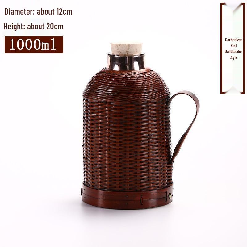 JingJingRS Bamboo Woven Retro Thermos Flask
