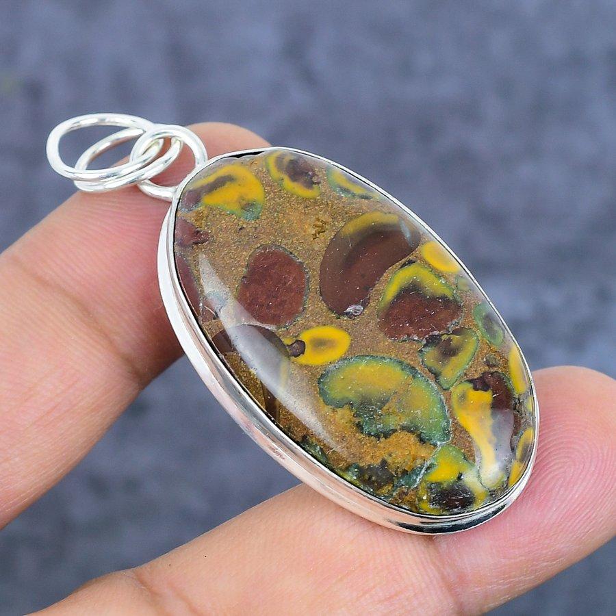 Fruit Jasper Gemstone Handmade 925 Sterling Silver Jewelry Pendant 2.17" C7e96