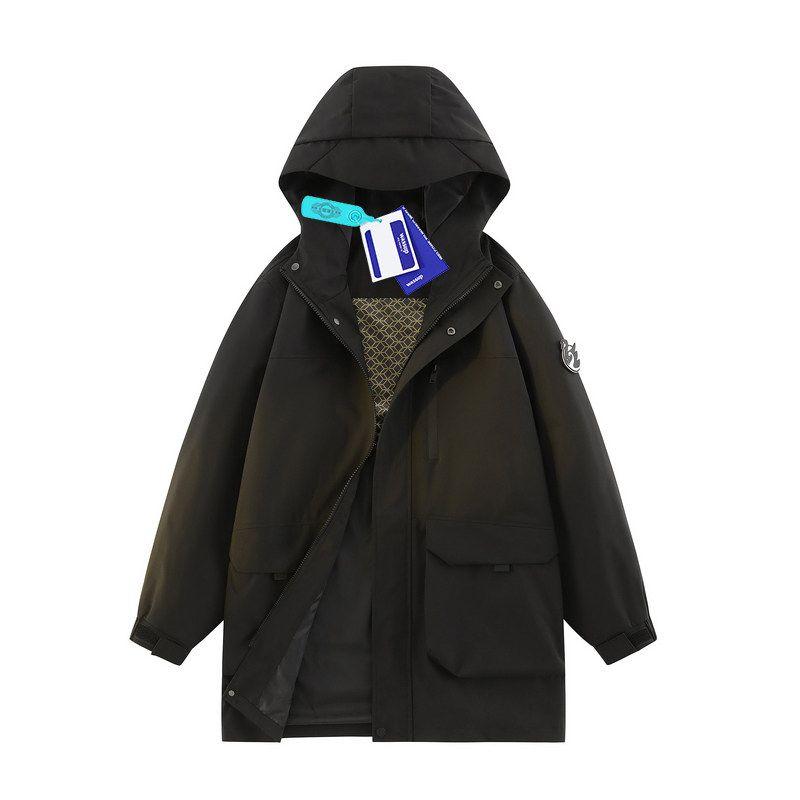 

Wassup Hooded Autumn and Winter 2025 New Trendy Brand Unisex High Street Windproof Mid-Length Workwear Jacket Black 4XL(Recommendation 100-110kg)