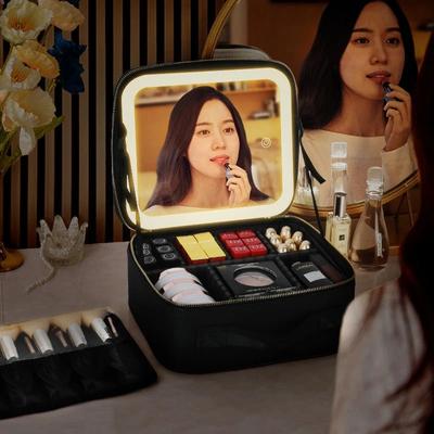 Nieuwe Slimme LED Make-uptas Met Spiegel Met Vakjes Waterdichte PU Leer Reizen Cosmetische Koffer Voor Vrouwen