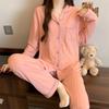 Niche afslappet pyjamas til kvinder, forår, langærmet, ensfarvet, imiteret bomuld, jacquard, løstsiddende loungewear, skalkant, todelt sæt