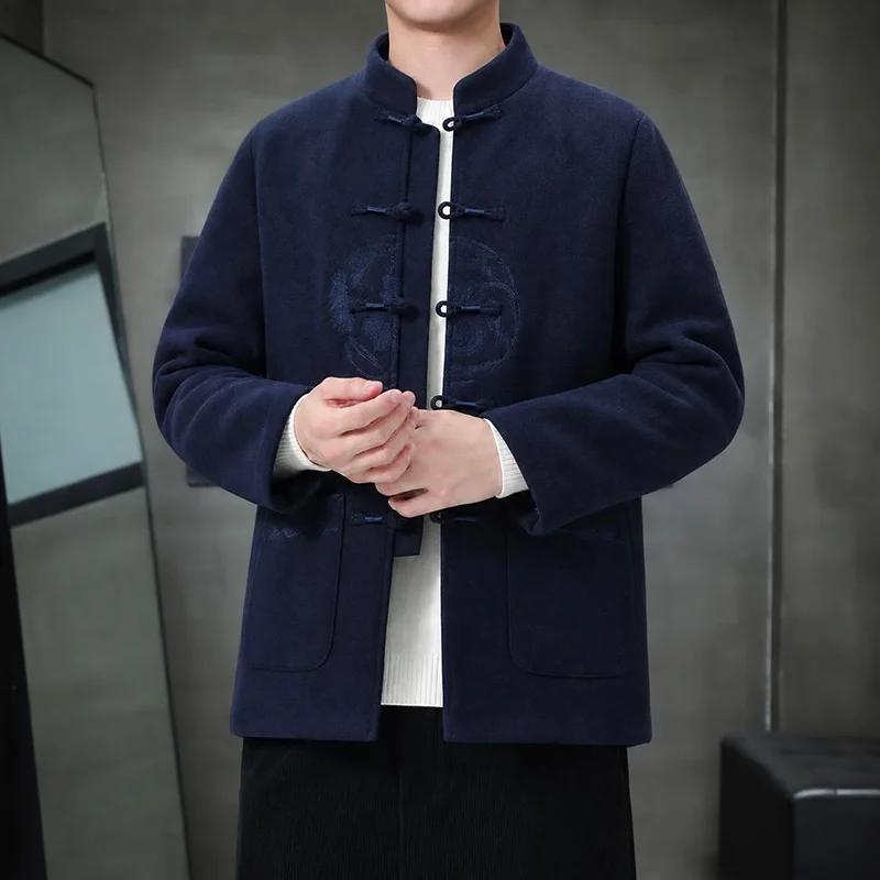 High Quality Winter Quilted Jacket Men Frog Button Parkas Men Vintage Warm Cotton Padded Jackets Men's Chinese Style Woolen Coat