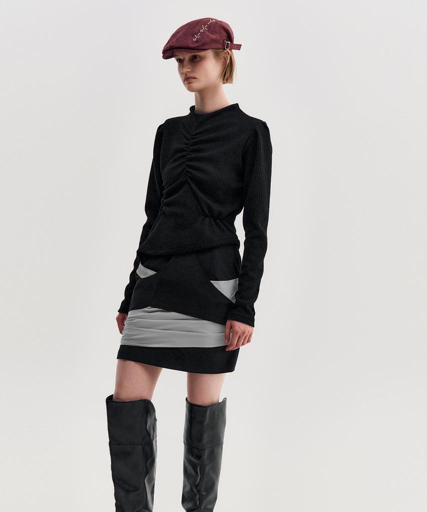 Kimjisu Ribbed Shirring Highneck Top _ Black