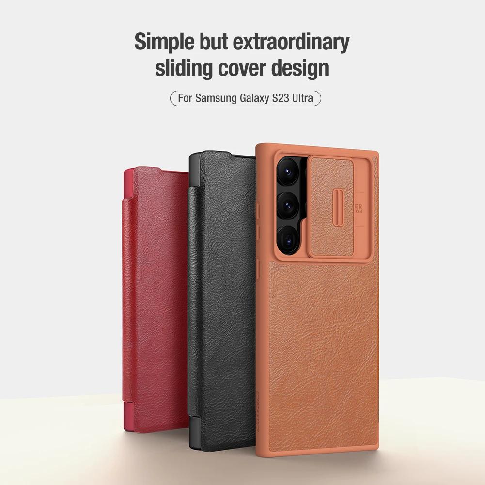 Per Samsung Galaxy S23 Ultra Custodia Nillkin CamShield Custodia in Pelle a Flip Sottile con Copri Lente Scorrevole per Samsung S22 Plus 5G