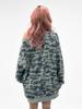 YEEL Yl Studded Off-Shoulder Sweatshirt Camo Gray