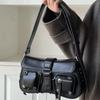 Vintage Pu Leather Black Women's Shoulder Bags Fashi Design Ladies Gothic Underarm Bag Y2k Cool Girls Female Tote Handbags