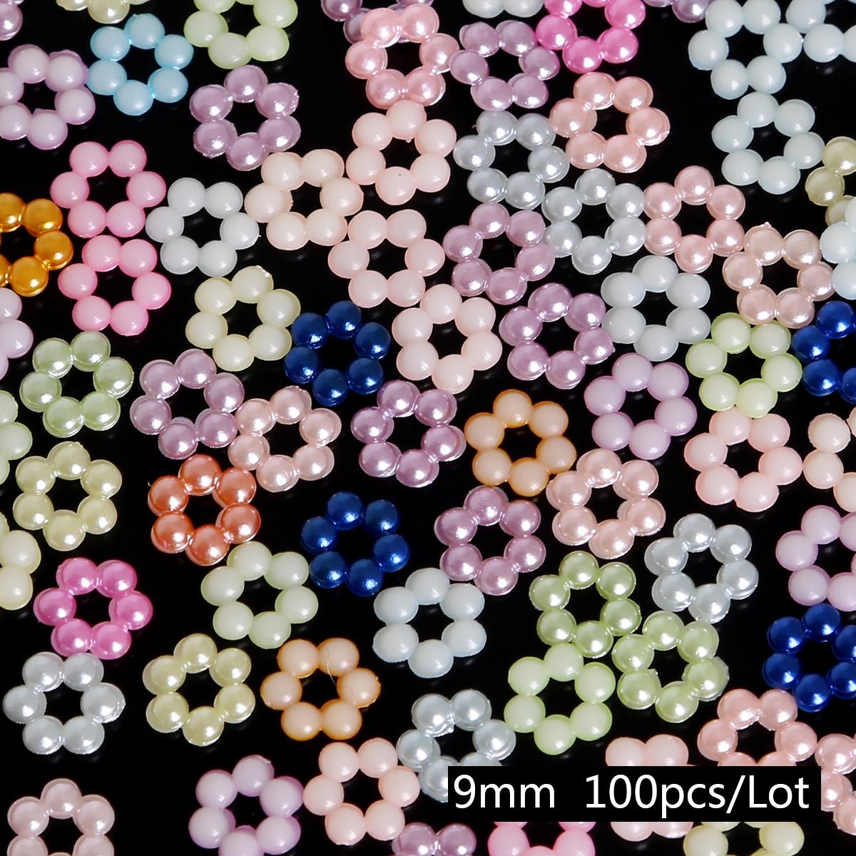 

100 шт. разноцветные цветочные бусины с плоской задней частью, имитация кабошона, 7 мм/9 мм, пластик, АБС-пластик, жемчужные бусины, сделай сам, рукоделие, украшение для одежды 9mm 100pcs разноцветный