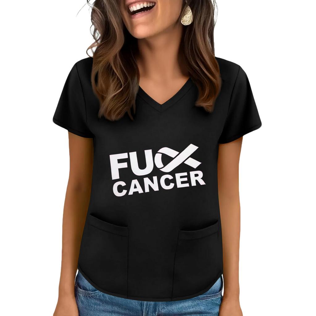 Women's V-Neck Short-Sleeve Pocketed Top With Side Slit