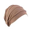 Solid Color Women Elastic Cotton Fold Turban Hat Soft Bonnet Muslim Hijab Ladies Head Wrap Warm Beanies Chemo Hat