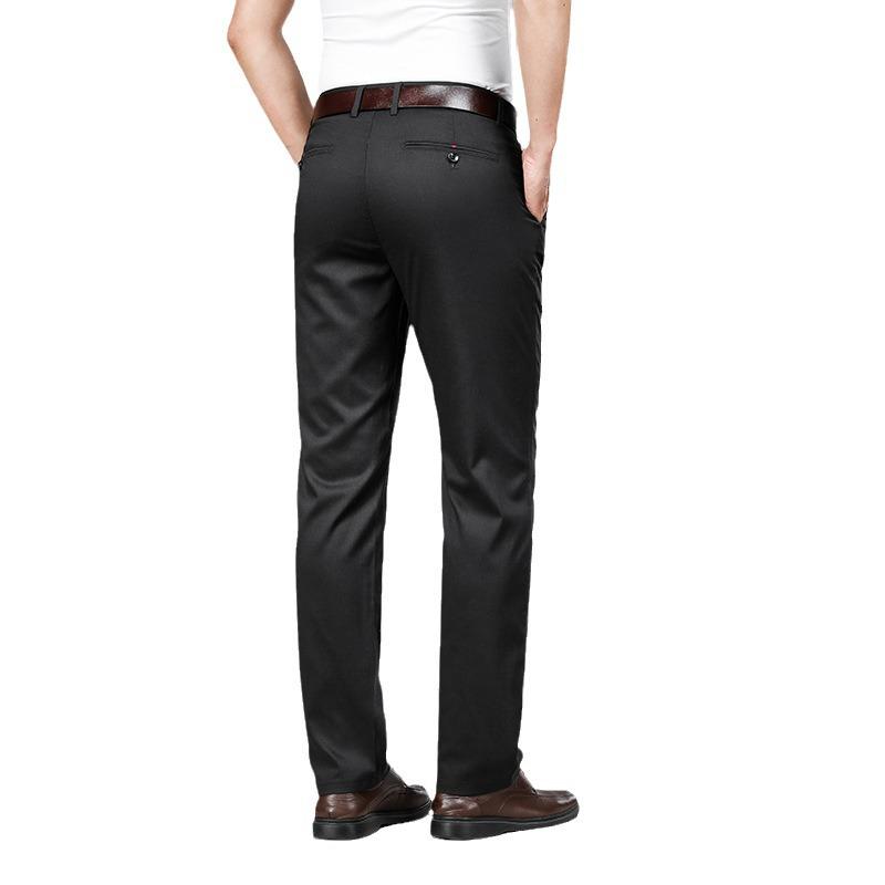 Men's Black Tencel-Modal Business Casual Pants - Loose, Straight, Anti-Wrinkle, Spring/Summer