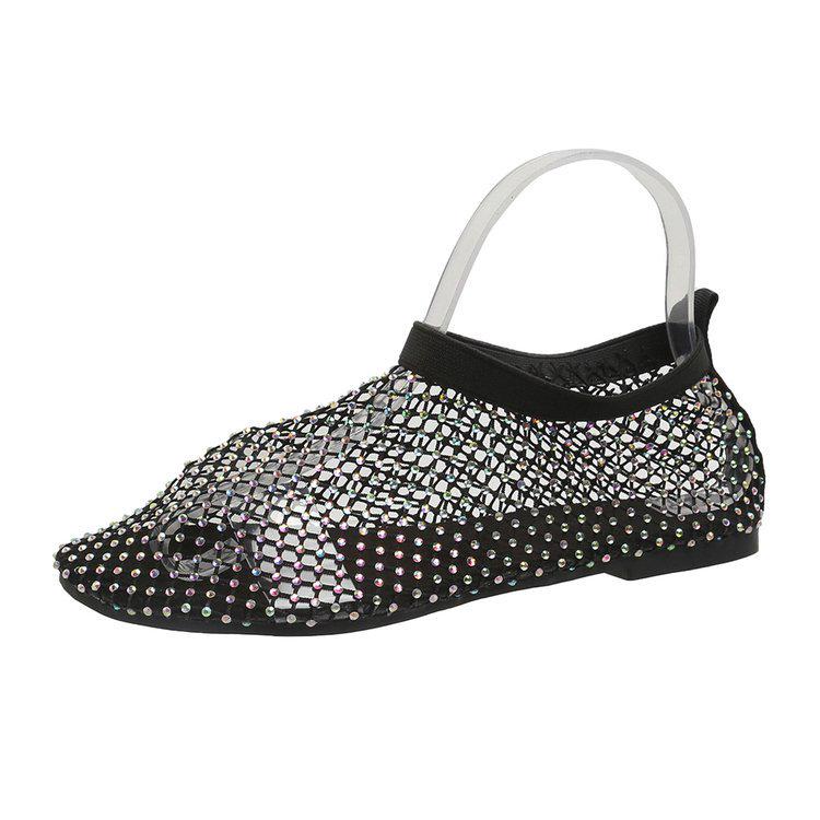 2024 Summer Rhinestone Round Toe Short Boots - Hollowed-Out Plus Size Flat Sandals