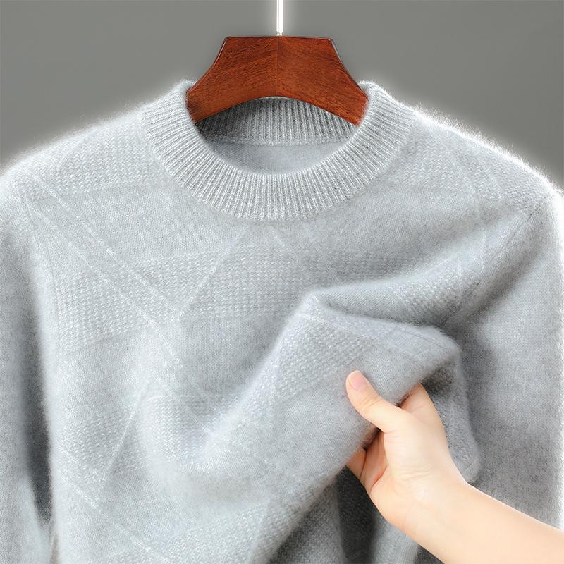 

Men s 100% Wool Round Neck Sweater: Thick Loose Fit Pullover for Autumn and Winter. L