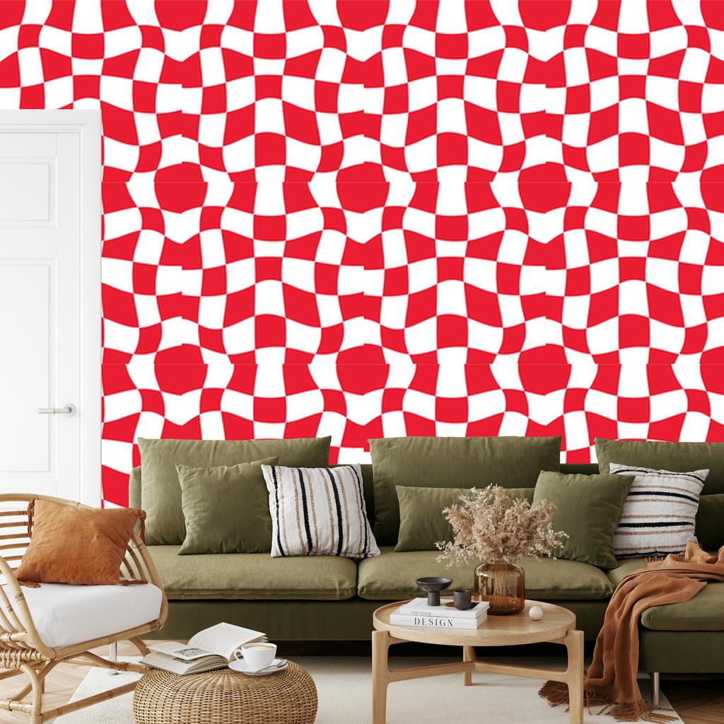 Wallpaper Free checkerboard red and white, coral background 50x1000