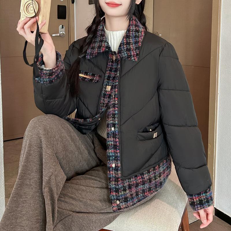 

Женская шерстяная стеганая одежда внахлестку тонкая зимой, теплые стеганые куртки, короткие маленькие стеганые куртки. XXL чёрный