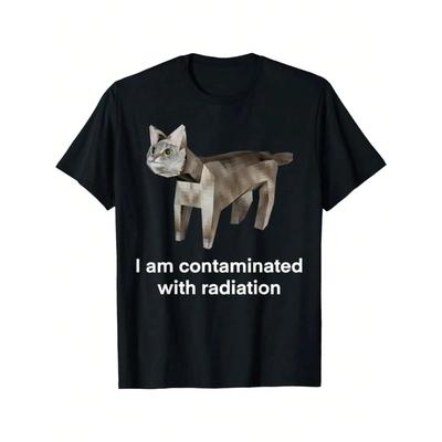 Funny Pixel Cat Graphic T Shirt for Men Meme Print Casual Short Sleeve Streetwear Tops
