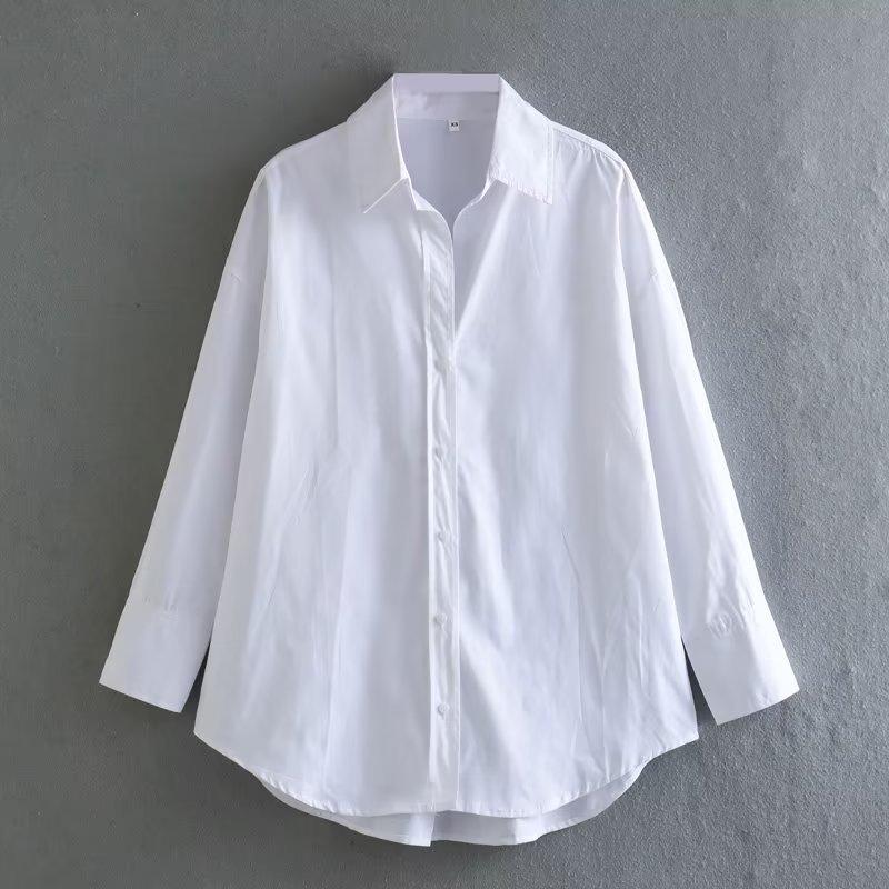 

Women s Spring Autumn Striped Collar Shirts Long Sleeve Button-up Loose Female Blouses Tops L белый