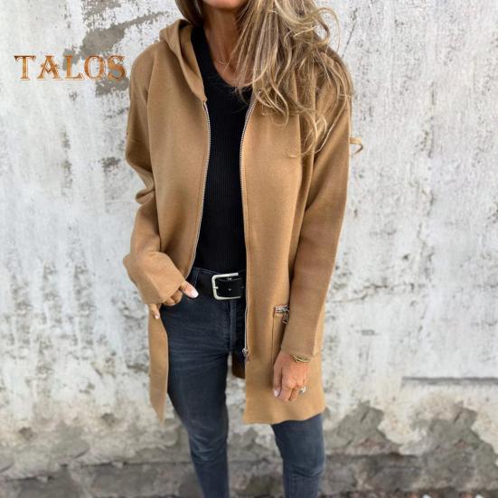 Women Jacket Windbreaker Style Hooded Zippered Pockets Solid Color Zipper Closure Thermal Long-Sleeved Biking Hiking Workout Spring Fall Winter Coat