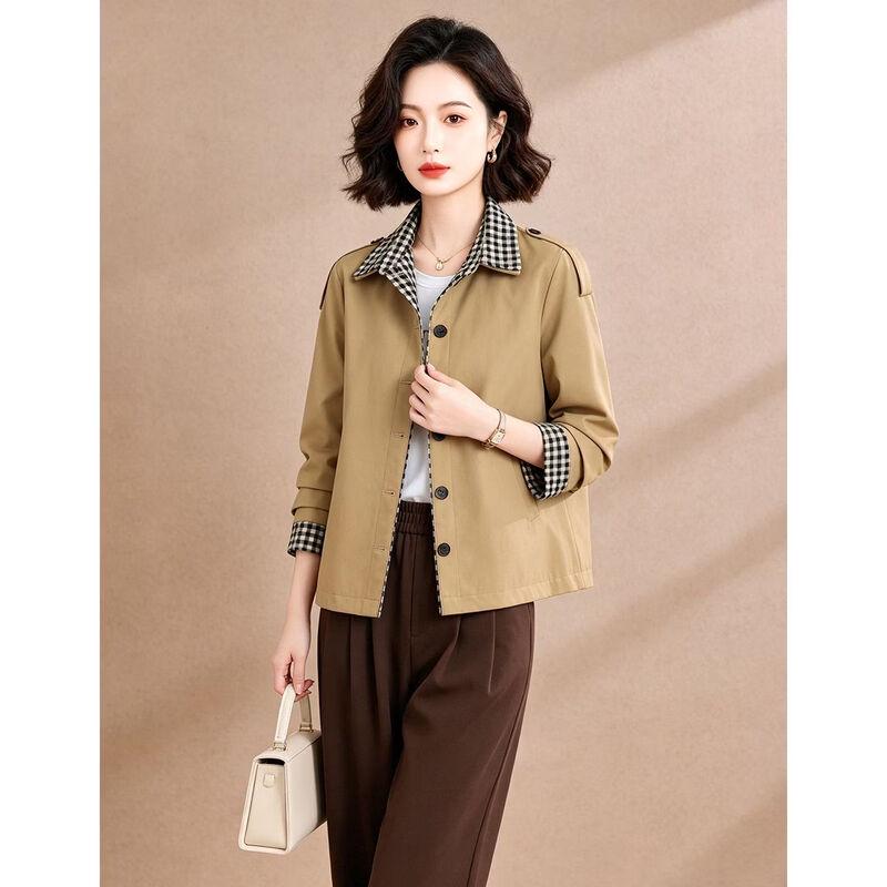 EST+II Women's Autumn Plaid-Lined Lapel Short Jacket