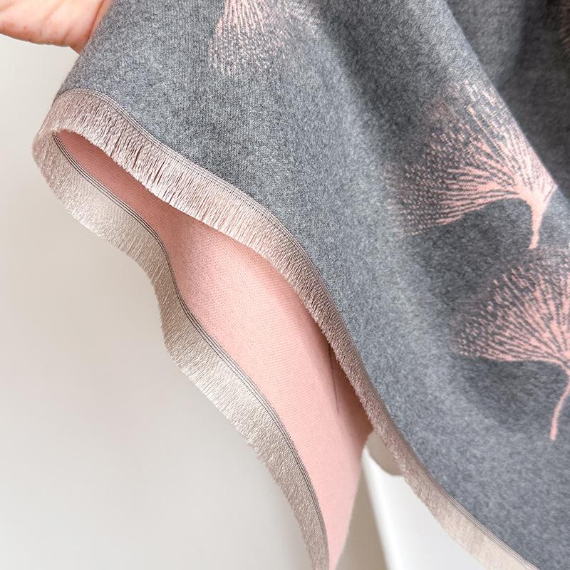 Printed Leaves For Women, Autumn And Winter Cape, Loose Cape, Office Scarf, Shawl And Foreign Style