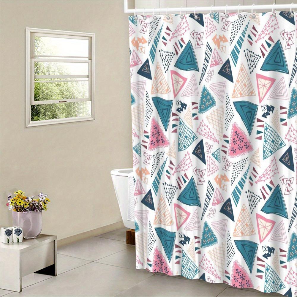

Modern Geometric Shower Curtain - Pastel & Dark Blue Shapes, Playful Abstract, Polyester, Machine Washable, Contemporary Style W90xH180cm
