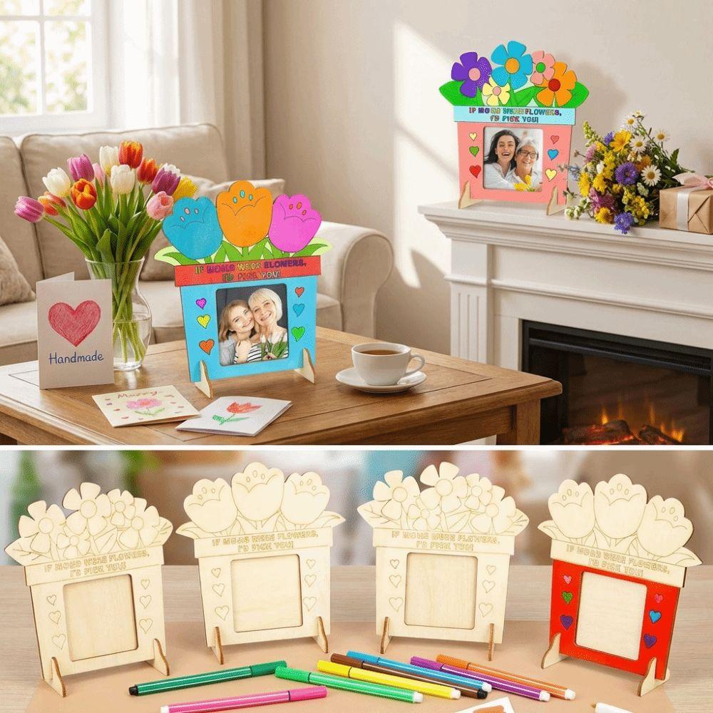 Unfinished Wooden Picture Frame Flower Mother's Day Frame Creative Craft Poster Frame  Home Decor