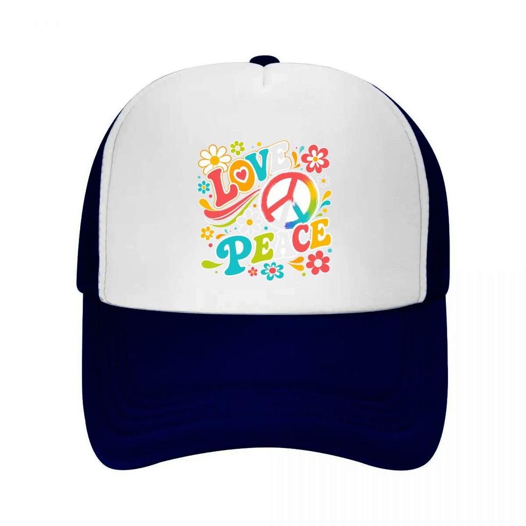 Groovy Rainbow Peace Bloom Typograph Mesh Baseball Cap Casual Hat Outdoor For Womens Unisex FeUnisex