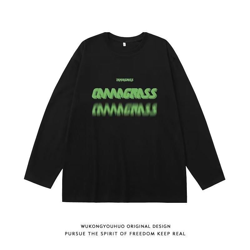 

Футболка с длинным рукавом с принтом, мужская весенне-осенняя рубашка в гонконгском стиле, нижняя рубашка, осенний модный брендовый универсальный свободный вариант