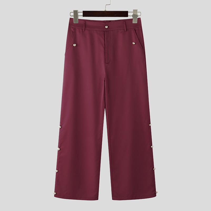 

INCERUN Men Zipper Waist Pockets Casual Long Trousers Palazzo Pants 5XL червоний