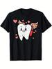 Valentine'S Day Dental Assistant Graphic Tee Cute Tooth Cupid Shirt with Hearts And Wings, Funny Val