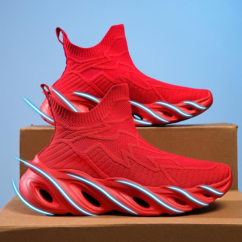 

Большие размеры высокие спортивные повседневные кроссовки с сетчатым лезвием и плетением из ткани осень новая мода легкие кроссовки тренд 46 красный