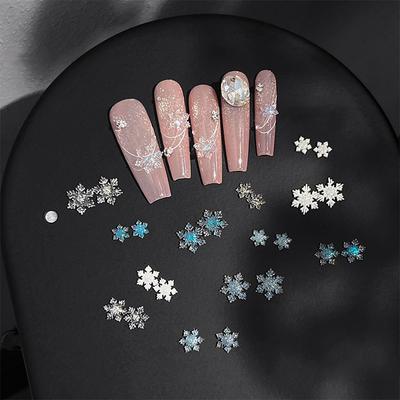 50Pcs Christmas Sparkling White Transparent Snowflake Nail Charms Accessories Glitter Resin Snow Nail Decoration For Manicure