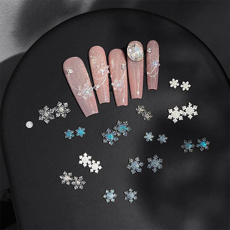 50pcs Christmas Sparkling White Transparent Snowflake Nail Charms Accessories Glitter Resin Snow Nail Decoration For Manicure